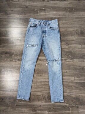 Levis Women's Jeans 501 Skinny Light Wash Distressed Size 24 100% cotton